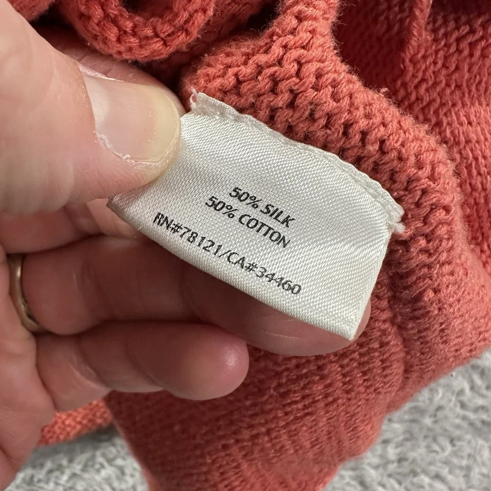 Silk Blend Cardigan Sweater Womens XL‎ Coral Pink Hooded Pockets Lagenlook
